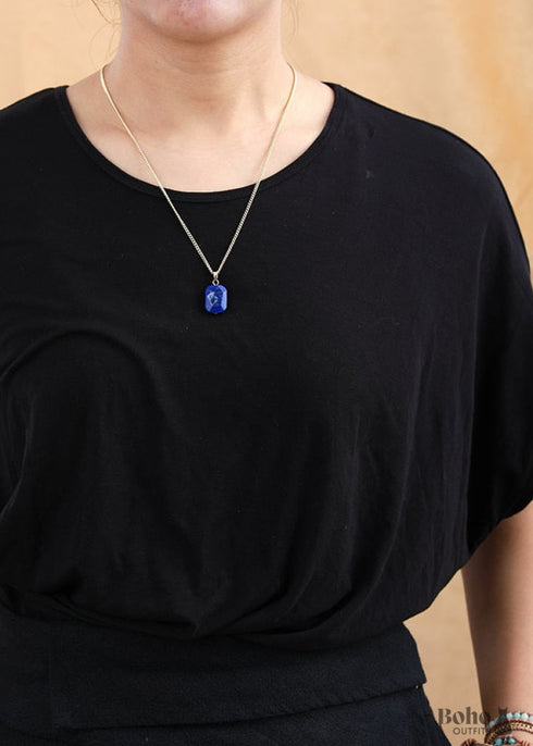 Boho Necklace, Deep Blue Lapis Square Pendant